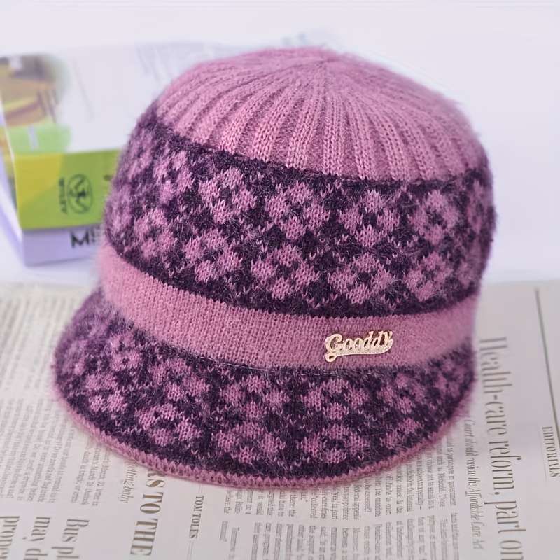 1pc Women'S Fashion Winter Knit Beanie Cap with Earflaps Comfortable Stretch Fleece-Lined Wa