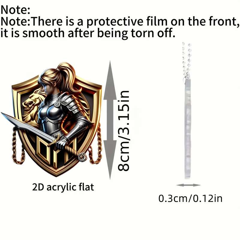1pc 2D Flat   Vintage  Acrylic Shield Pendant Knight Sword Design Car Hanging Ornamen