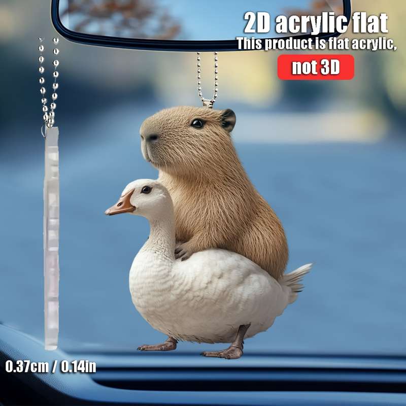 1pc 2D Flat   Capybara Riding Goose Acrylic Hanging Ornament  Design for Car Rearview