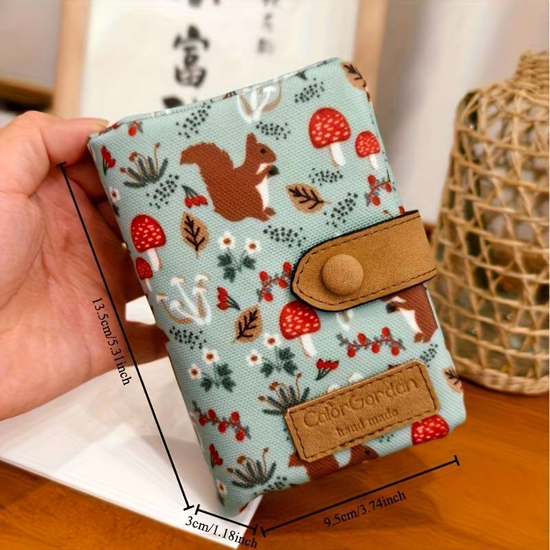 1pc Color Garden Canvas Wristlet Wallet with Snap Closure Large Capacity Multiple Card Slots Co