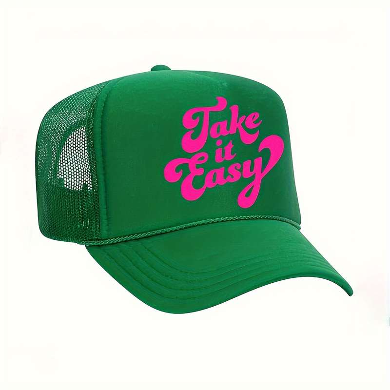 1pc Take It Easy Printed Baseball Cap Breathable Adjustable Trucker Hat with Rope Summer Fashio