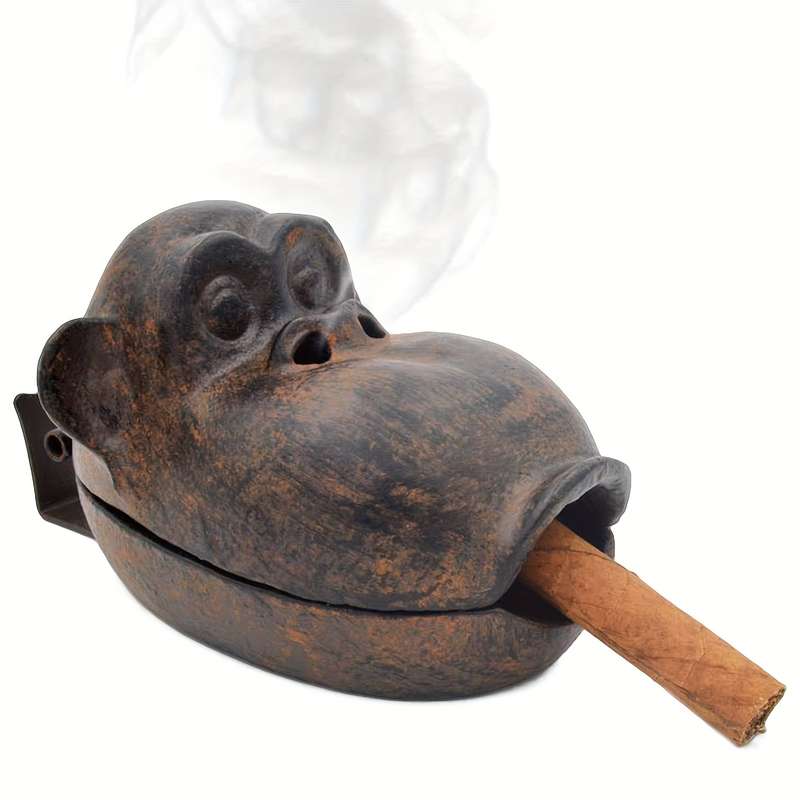 1pc Vintage Cast Iron Monkey Ashtray with Lid Unique Orangutan Design Perfect for Home Office
