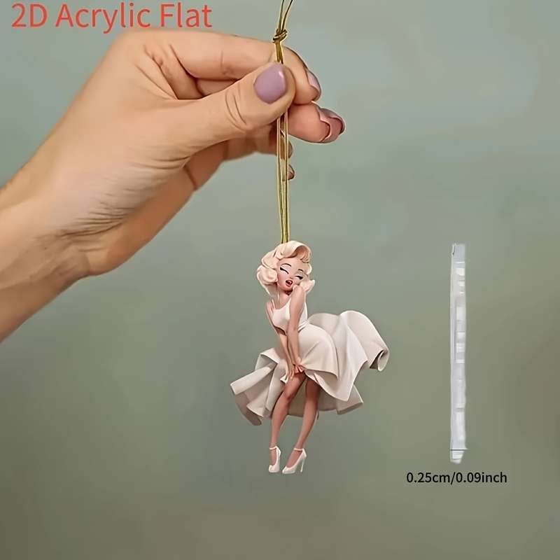 1pc 2D Flat  Acrylic Angel Car Rearview Mirror Decal Vibrant Golden-Haired Angel in White Dress I