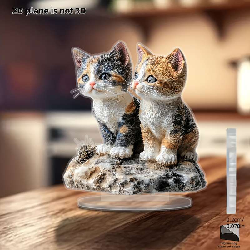 1pc 2D Flat    Acrylic Cat Statue Bohemian Style Decorative Plaque Orange White Kitt