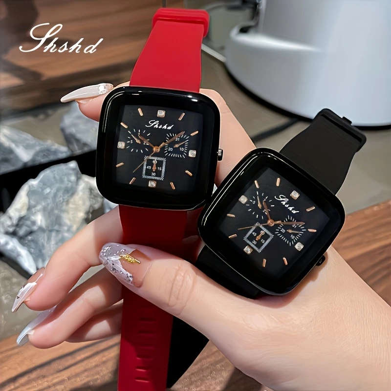 1pc Square Fashion Autumn-Winter Women's Watch Simple High-End Quartz Wristwatch Silicone Strap Mini