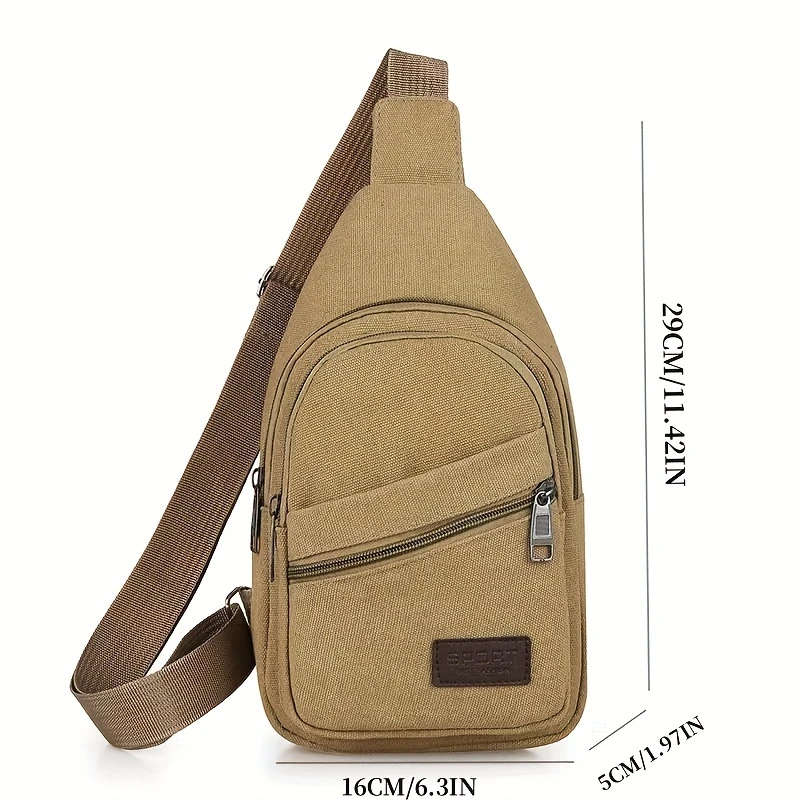 1pc Casual Canvas Men's Chest Bag Multipocket Sling Shoulder Pack with Zipper Closure for Travel Cas