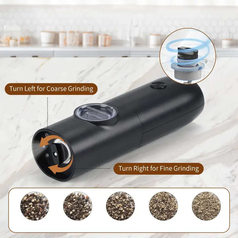 Electric Salt and Pepper Grinder Set Rechargeable Adjustable Coarseness One-Hand Operation Dual Char