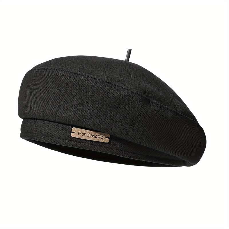1pc Chic Black Faux Fur Beret Elegant British Style Perfect for Autumn Winter Hand Washable