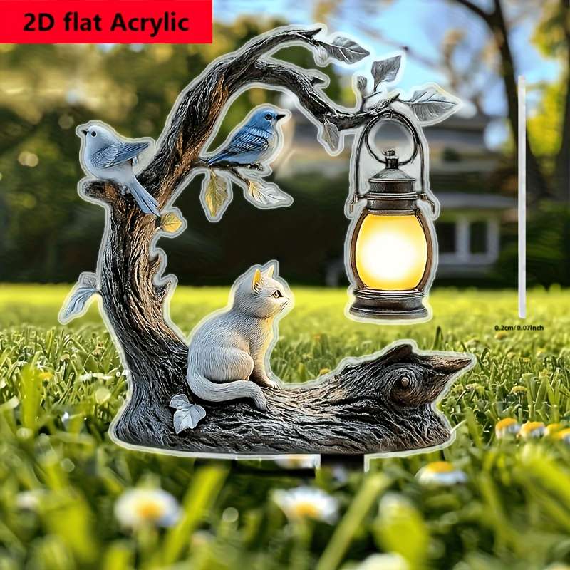 1pc 2D Flat   Cute Cat Garden Sign Decoration Yard Stake for Garden Outdoor Lawn Decor Ground