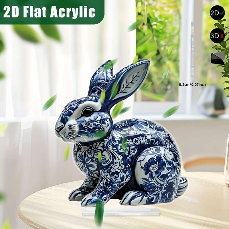 1pc 2D Flat   Acrylic Printed Ceramic Rabbit Desktop Decoration Wall and Tabletop Decor Cl
