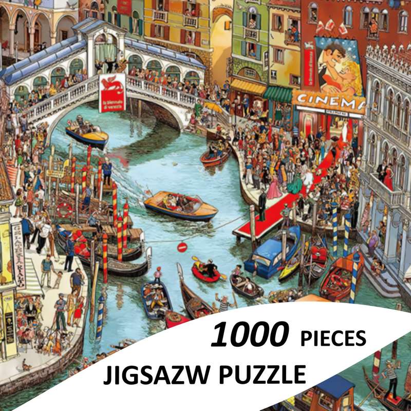 1000pcs Crowded Canal Art Puzzle for Adults Colorful Paper Jigsaw Perfect Gift for