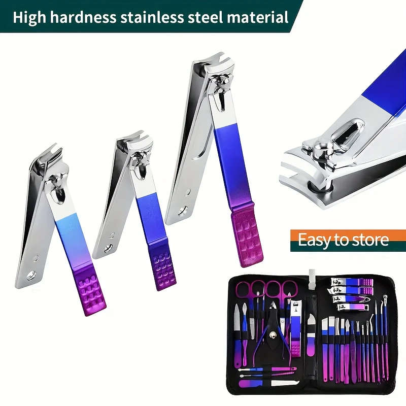 30pcs Stainless Steel Colorful Nail Clippers Set Manicure Tools Package with Home Travel Beauty Care