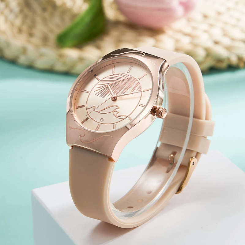 1pc Elegant Women's Quartz Watch Silicone Strap Zinc Alloy Case Non-Wireless Non-Rechargeable Batter