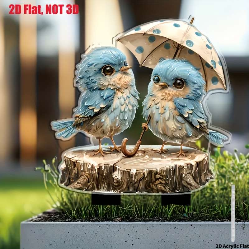 1pc 2D Flat  Bohemian-Style Crystal Bluebird Garden Stand  Acrylic Decorative Outdoor Piec