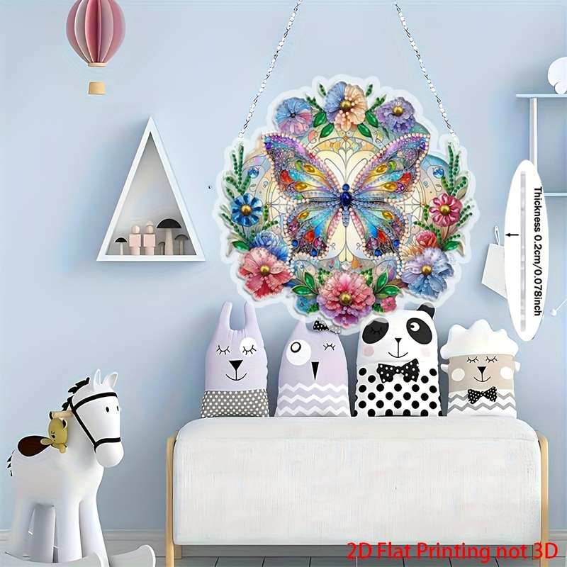 1pc 2D Flat  Printing Acrylic Flat NOT 3D Butterfly Art Hanging Decor Door Hanging Decor Window H