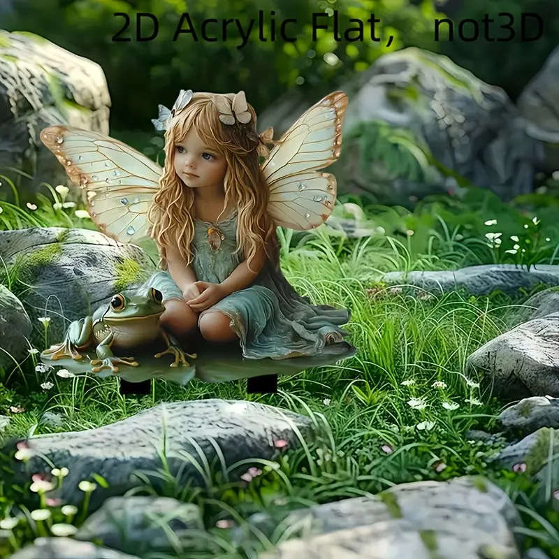 1pc Whimsical Bohemian Elf and Frog Garden Stake 2D Outdoor Decor with Blonde Fairy and Whimsical Fr