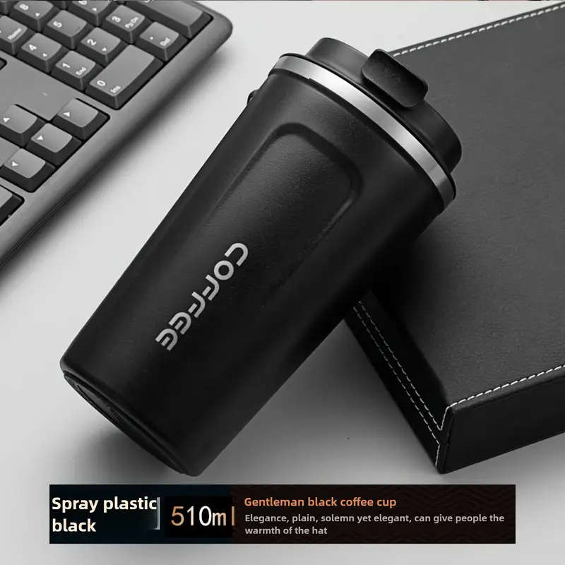 1pc  Vacuum Insulated Coffee Travel Mug, Leakproof Double Wall Stainless Steel Reusable Thermos