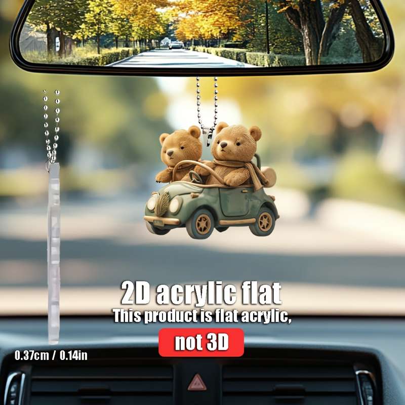 1pc 2D Flat   Cute Bear Car Hanging Accessory  Acrylic Rearview Mirror Decor Vintage G