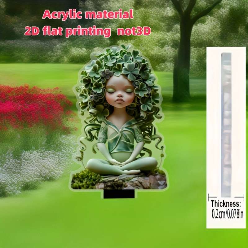 1pc 2D Flat   Bohemian Style Meditation Green Leaf Fairy Acrylic Material 24.99cm x 11.43cm Garde