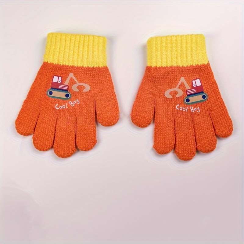 1 Pair Orange Thick Style Size 1 To 5 Years Old Warm Gloves