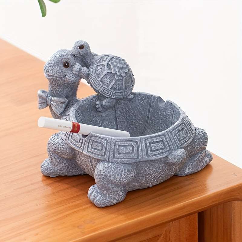 1pc Vintage Turtle Ashtray with Father and Son Design Resin Crafted Irregular Shaped Decorative