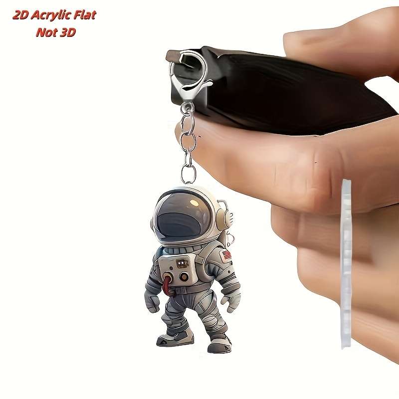 1pc 2D Flat  Astronaut Keychain Acrylic Space-Themed Charm with Metal Ring for Keys Bags Backpa