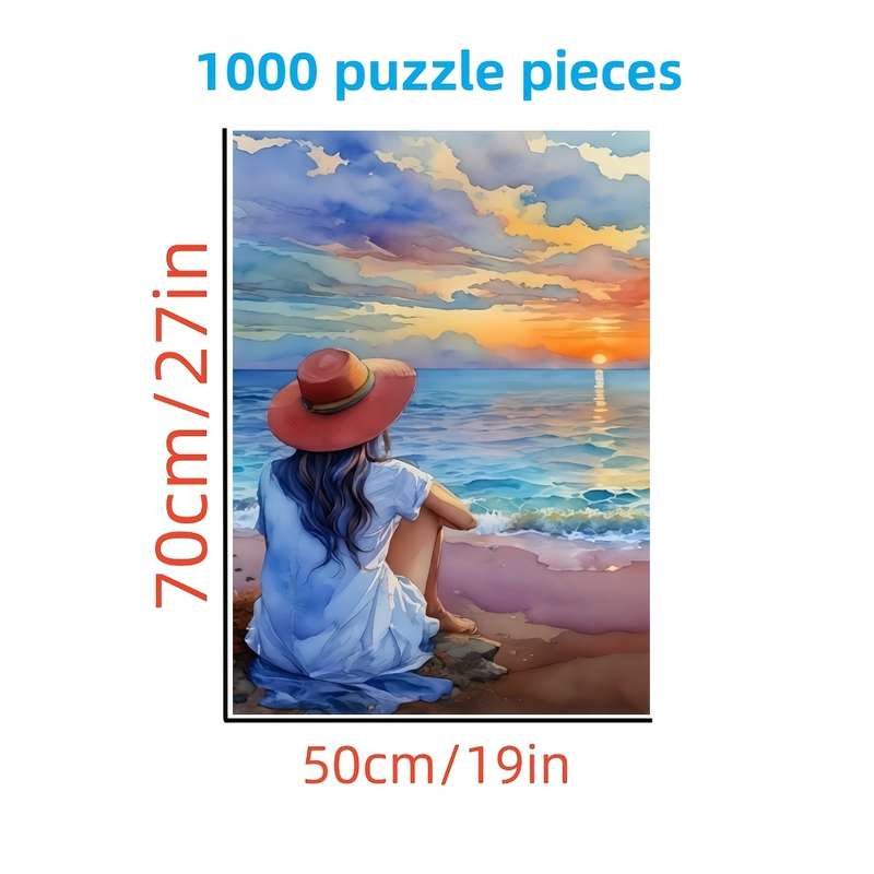 1000pcs Scenic Sunset Beach Puzzle High-Quality Durable Paper Portable Rectangle Ji