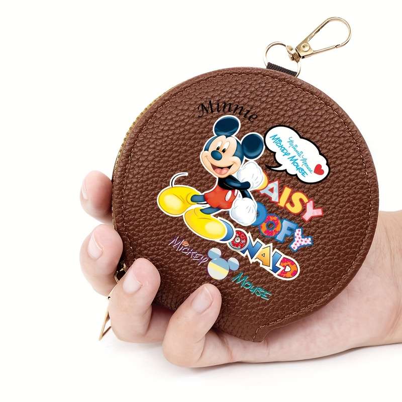 1pc Disney Mickey Minnie Mouse Mini Coin Purse Multi-Color Round Wallet with Keychain Secure