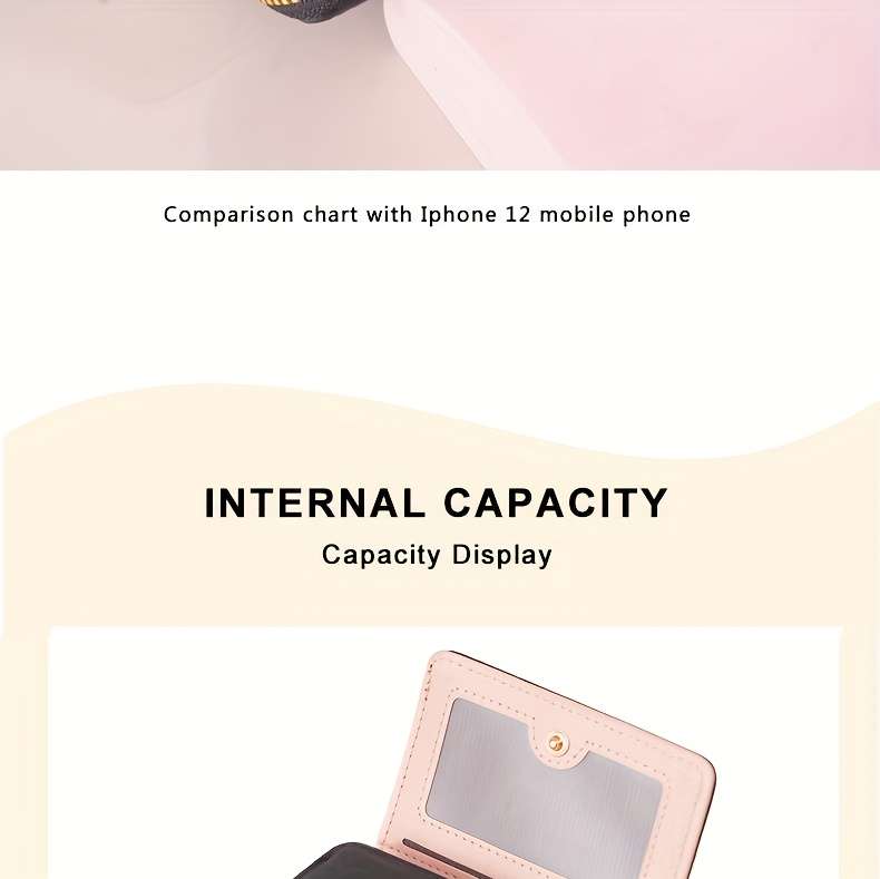 1pc 2025 Newest Women'S Fashionable Short Wallet Black with Golden Star and Heart Design Slim Mu