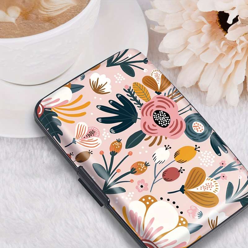1pc Tropical Floral Hard Shell Credit Card Wallet C Compact RFID Blocking Design with 18 Card Slots