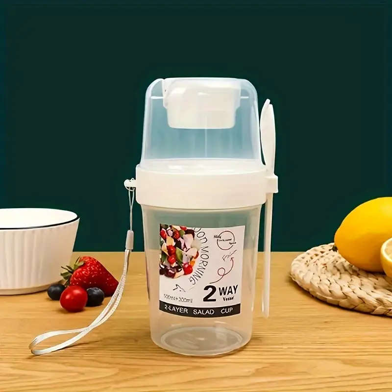 2 Way Multi-Purpose Salad Cup with Fork And Lid Portable Fruit And Yogurt Container Ideal for School