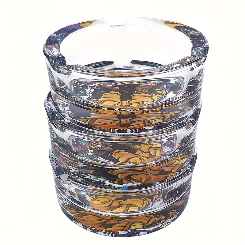 1pc 85mm Round Glass Ashtray with Vibrant Psychedelic Art Design Durable Transparent Ideal for
