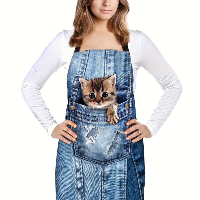 1pc Cute Kitten Polyester Apron Woven Polyester 100.00% Material 150 g O Fabric Weight for M