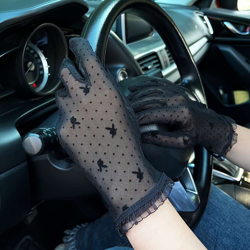 1 Pair Black Versatile Lace Gloves