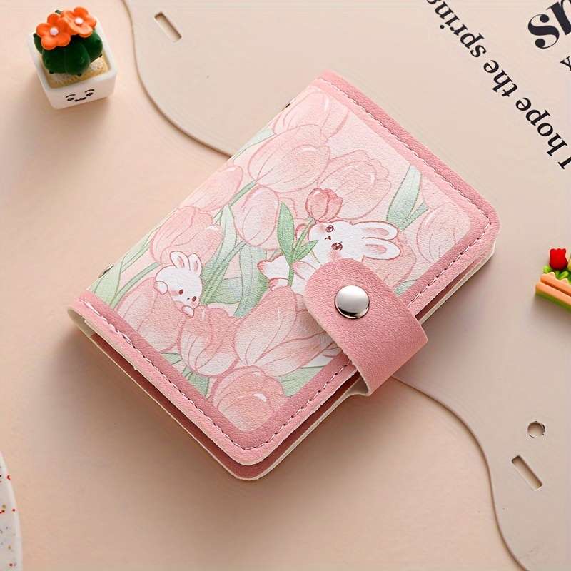 1pc Multi-Slot Cute Cartoon Rabbit Faux Leather Card Holder Casual Style Snap Closure Card Case w