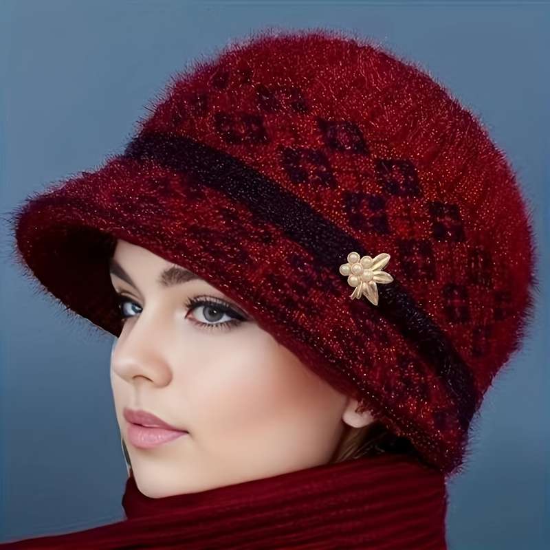 1pc Festive Fantasy Women's Knitted Hat with Pompom Ears Lightweight Color-Blocked Design Suita