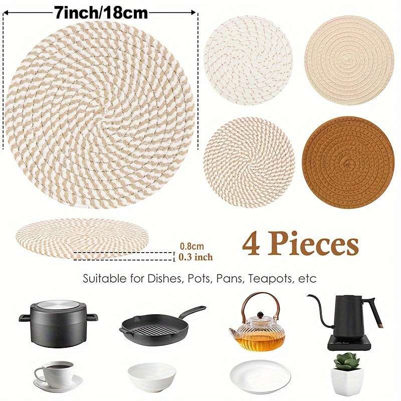 4pcs 17.78cm Heat Insulation Mat Set Durable Kitchen Hot Pad and Pot Mat Protect Countertops