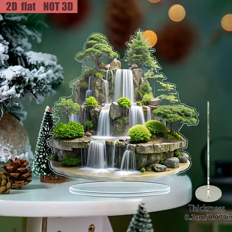 1pc 2D Flat  Acrylic Crystal Waterfall Mountain and Tree Desktop Decoration Set Versatile Home The