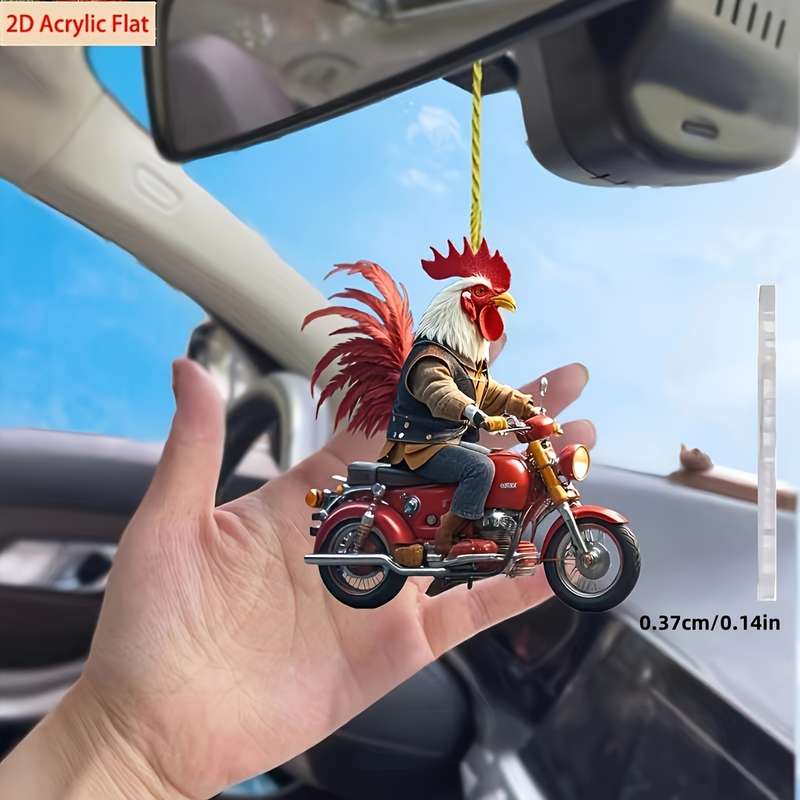 1pc 2D Flat    Acrylic Chicken Motorcycle Decoration Universal Holiday Decor No Electr