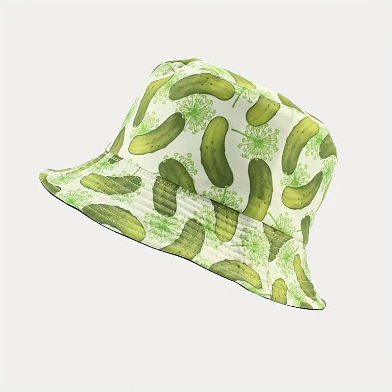 1pc Summer 2023 New Arrival Reversible Bucket Hat with Vibrant Cucumber Print Double-Sided Fishe