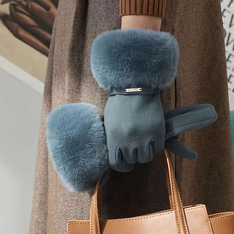 1 Pair Beige Color Touchscreen Winter Gloves