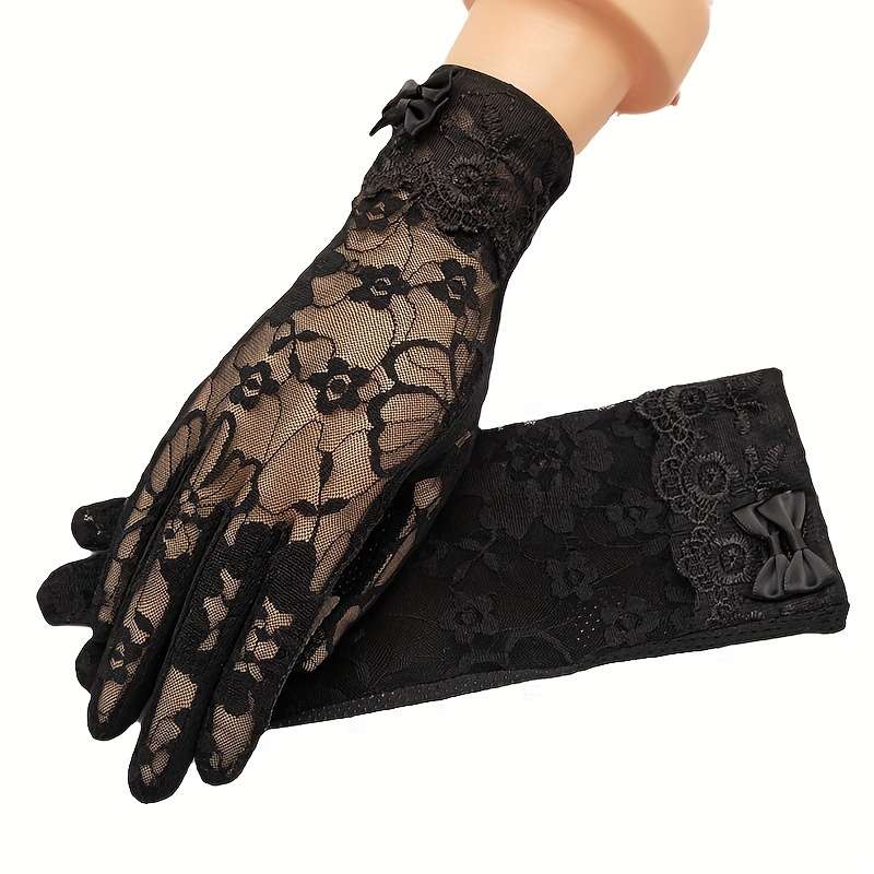 1 Pair Bean Paste Color Lace Sunshade Gloves