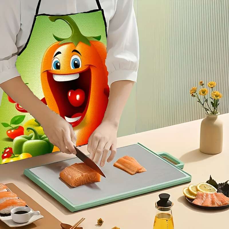 1pc Cute Chili Pepper Print Apron Durable Polyester Fabric Unisex Kitchen Apron for BBQ Baki