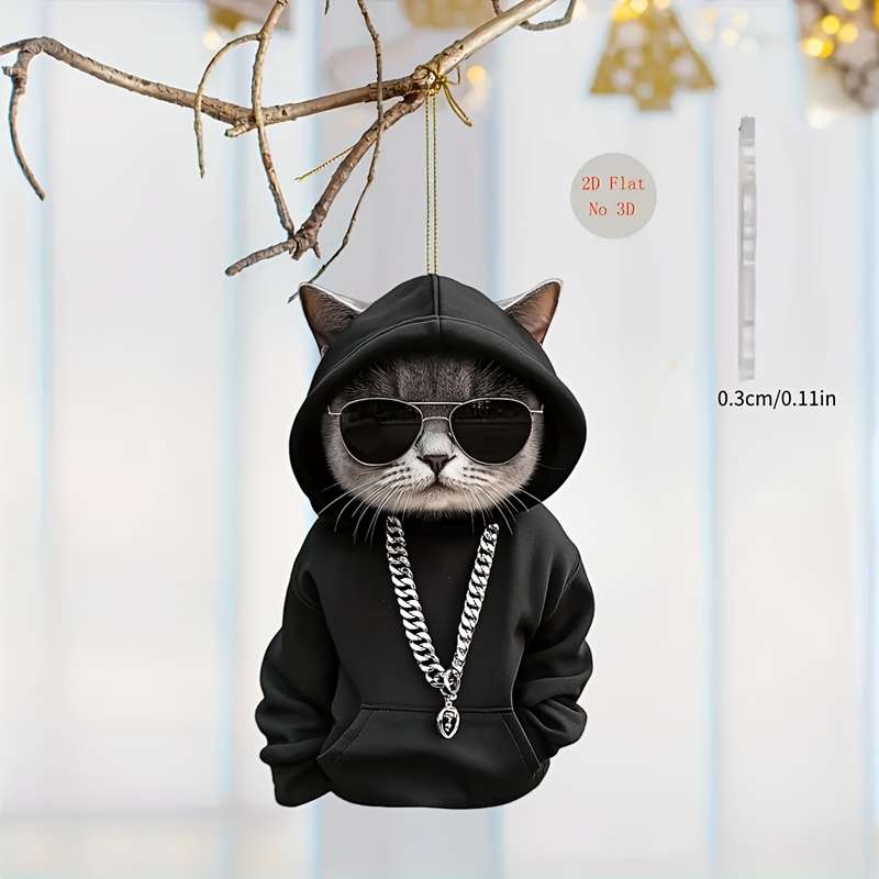 1pc 2D Flat  A Cute  Cartoon Black Cat Acrylic Pendant Perfect As a Gift Suitable for Rearview