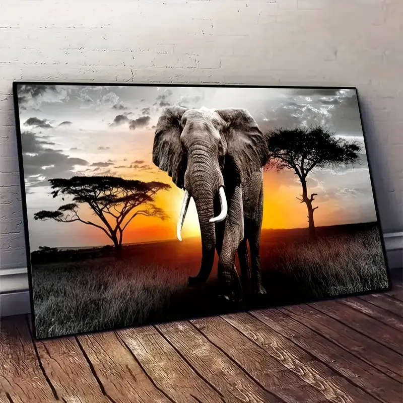 1pc 5D Diamond Art Painting Kit Sunrise Elephant Large Acrylic Full Drill Rhinestone Embroidery DIY