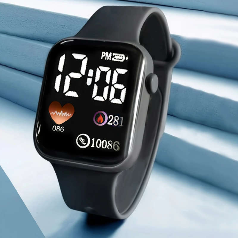 4pcs set Men'S Luxury Business Casual Watch Set Digital Square Plastic Case Silicone Strap