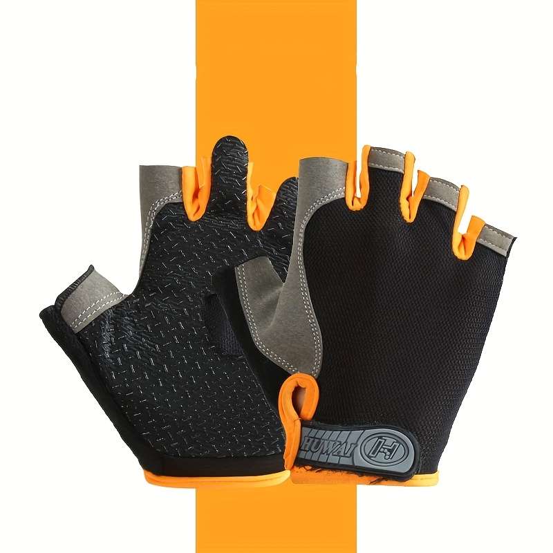 1 Pair Black Orange Outdoor Sports Gloves