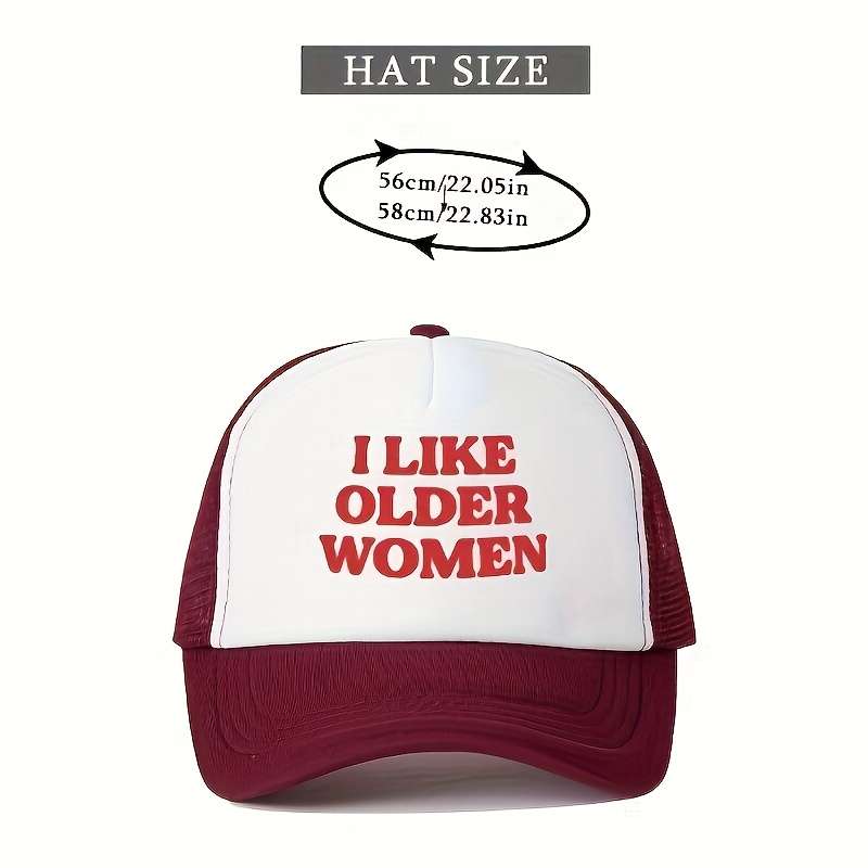 1pc I Like Older Women" Printed Baseball Cap Breathable Adjustable Mesh Trucker Hat for Men Wo