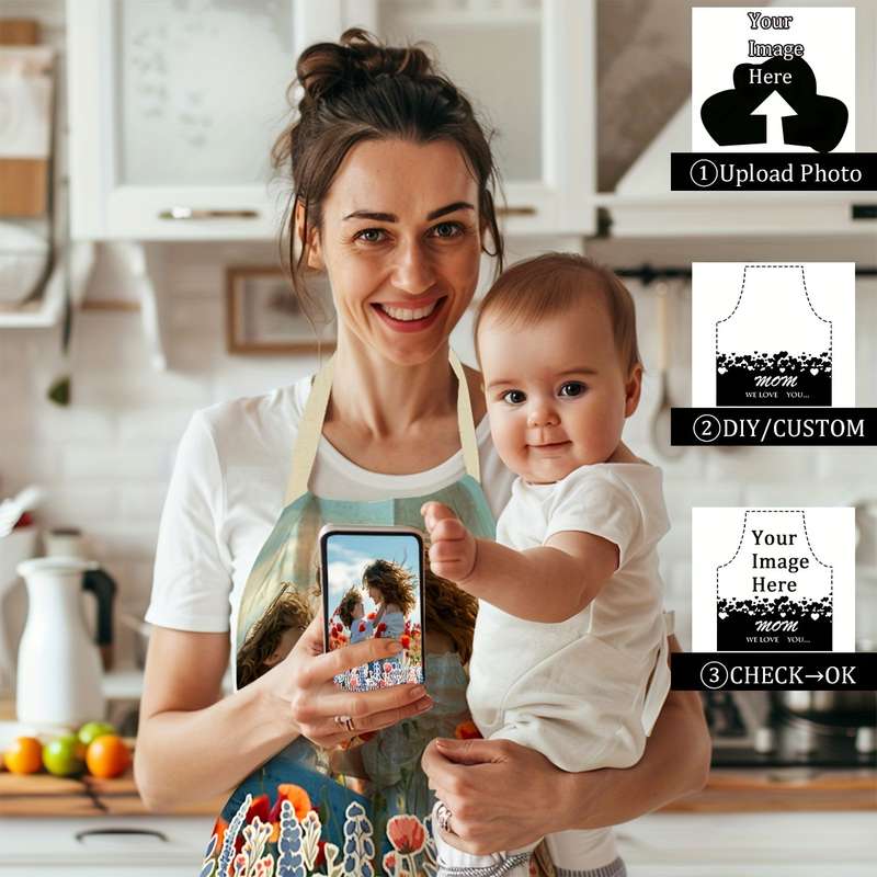 1pc Custom Photo Apron Personalized Kitchen Dining Wear for Mother's Day Birthdays Anniversar