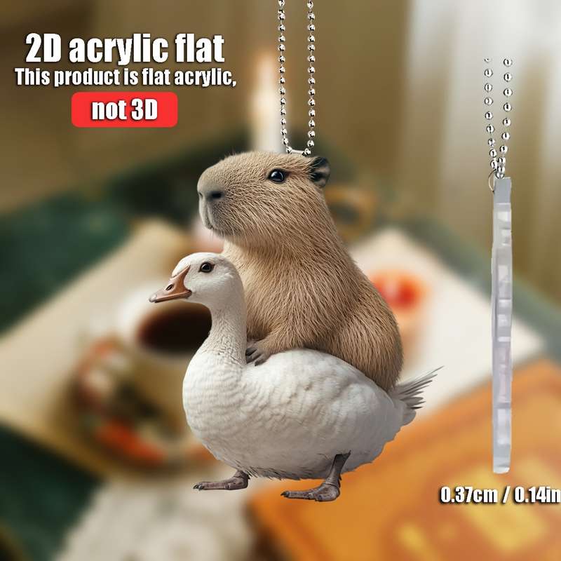 1pc 2D Flat   Capybara Riding Goose Acrylic Hanging Ornament  Design for Car Rearview